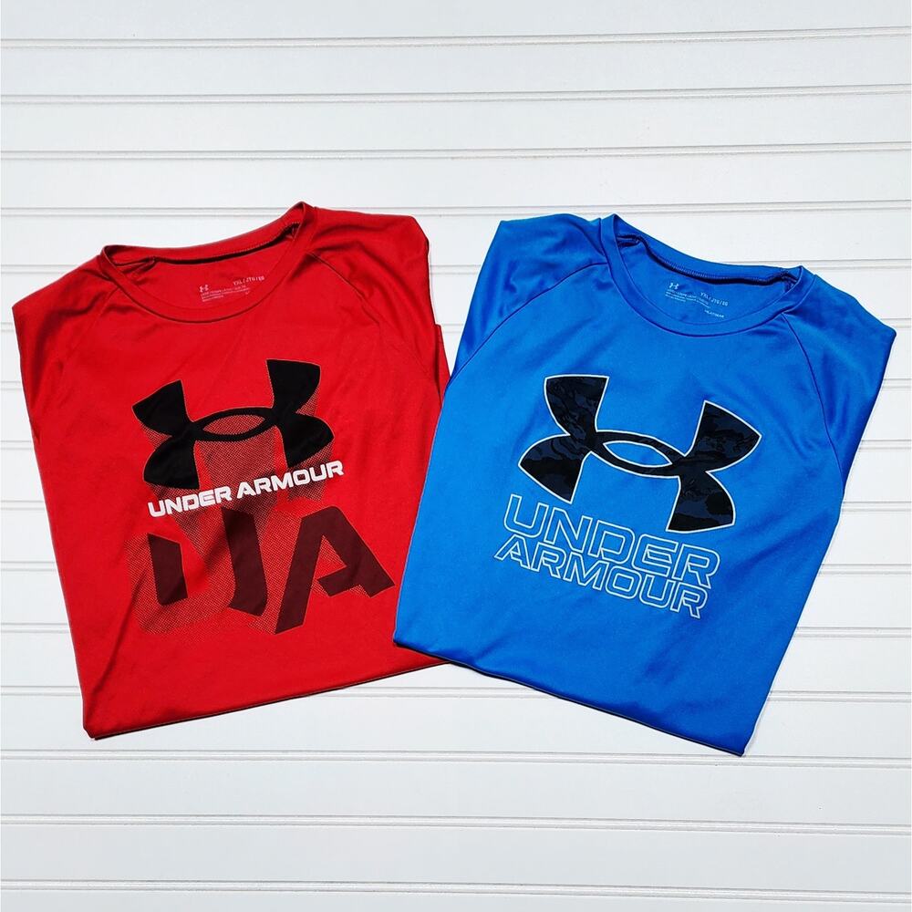 Under Armour Youth Heatgear Loose Fit T-Shirt Bundle Size YXL Red & Blue